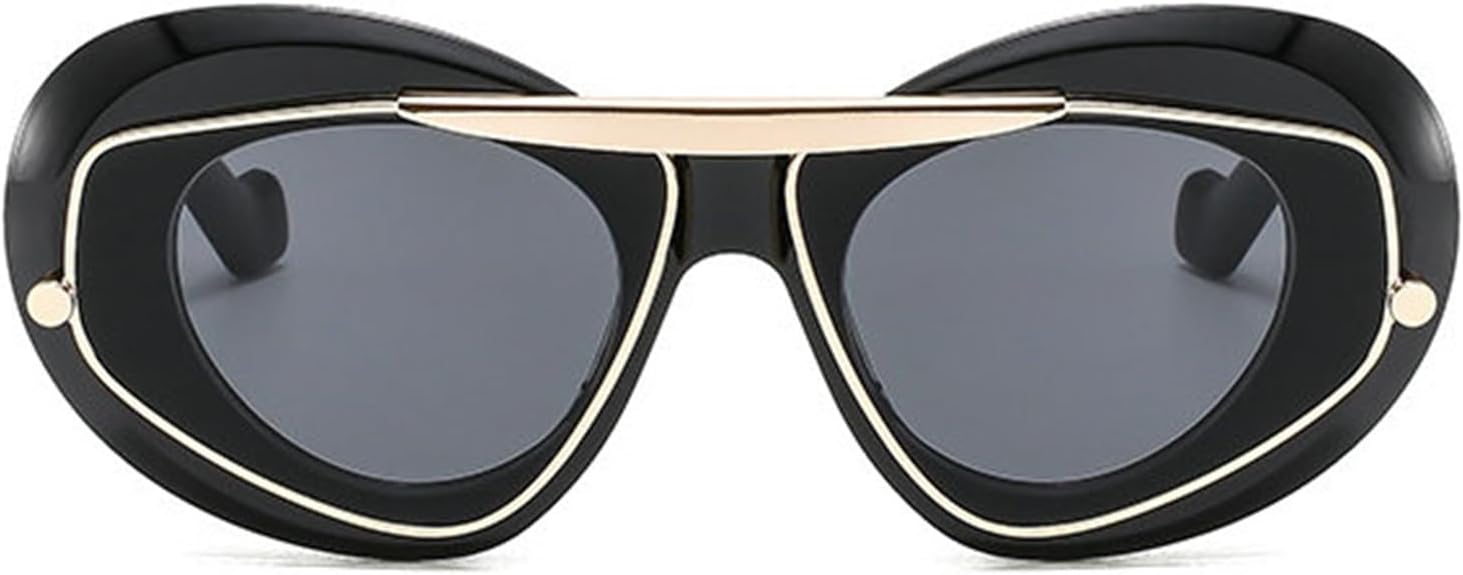 

Солнцезащитные очки Helena Punk Oval 2000-х годов для женщин и мужчин в стиле Y2K, хип-хоп, роскошные квадратные солнцезащитные очки с защитой от УФ-излучения UV400, унисекс, размер S65, Black