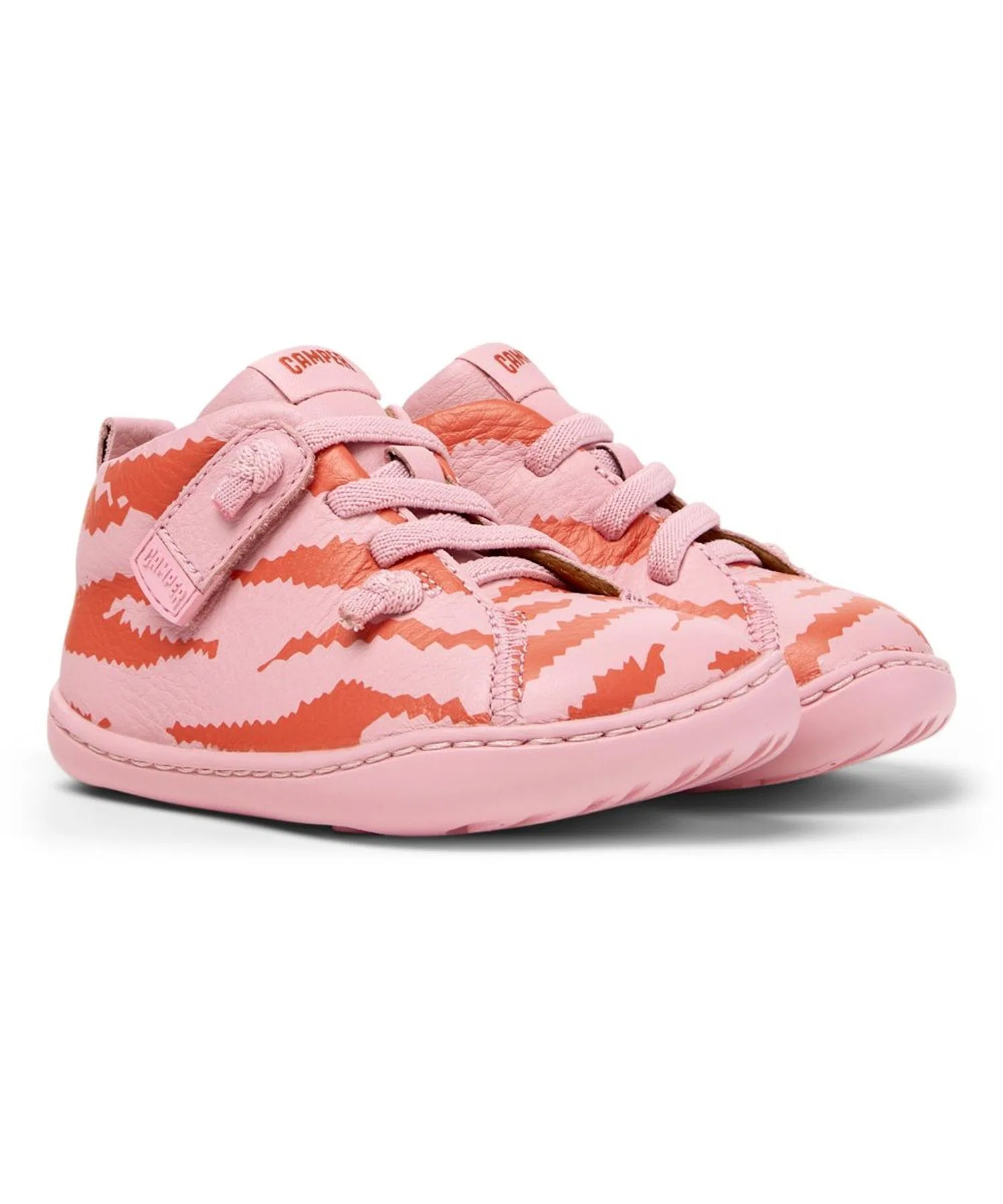 Детские кожаные кроссовки CAMPER TWINS с тигровым принтом розовые