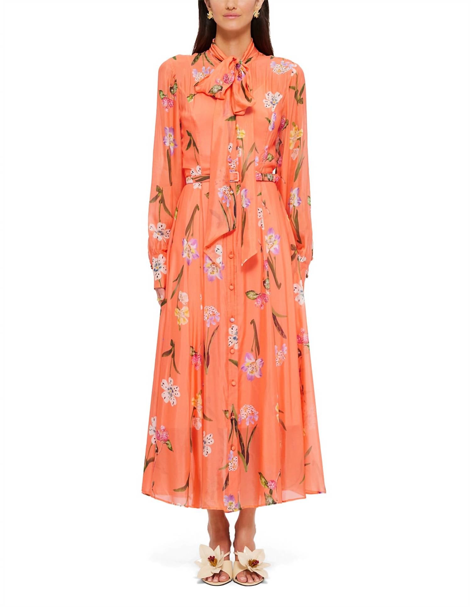 

Лилайен платье миди с воротником-галстуком в коралловом цвете LEO LIN