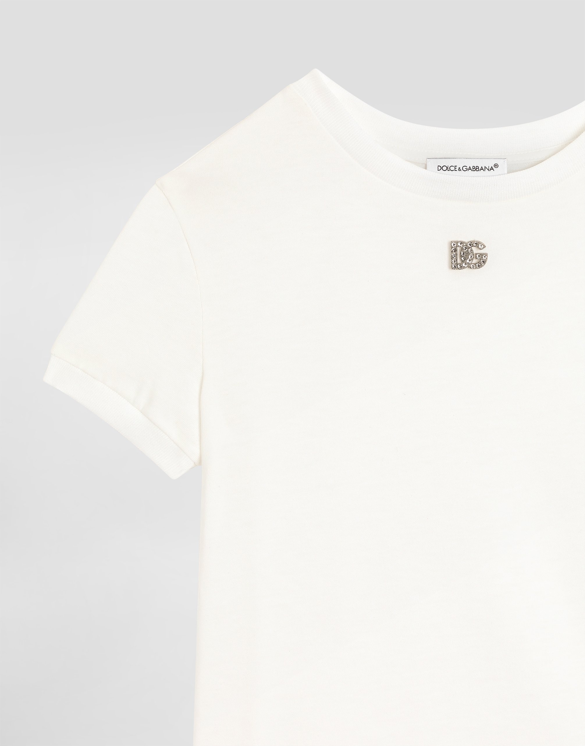Джерси-футболка с логотипом dg, украшенным стразами Dolce & Gabbana, белый — фото 3