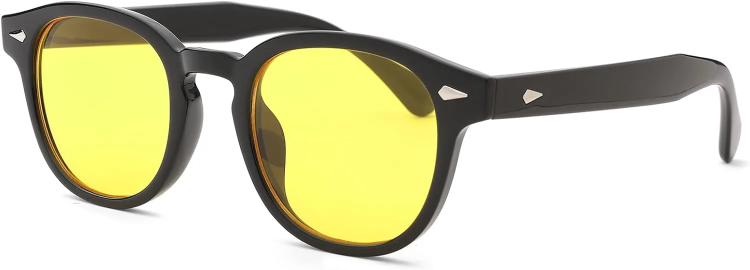 

Солнцезащитные очки Pro Acme Vintage Retro круглые для женщин и мужчин, модные, с тонировкой, цветные, с защитой от УФ-излучения UV400, 55 мм, Black / Yellow