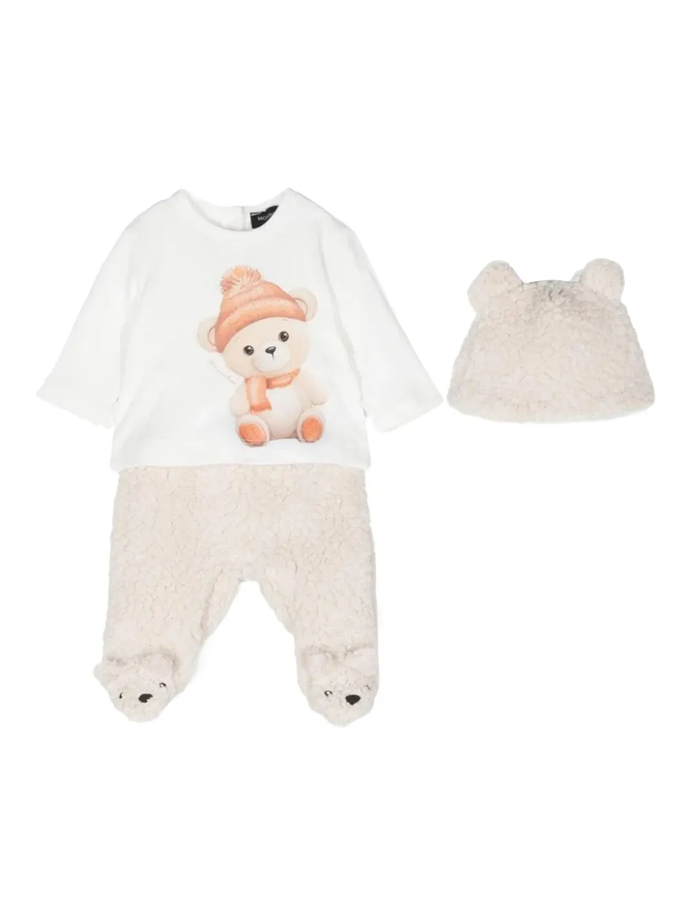 

Комплект из трёх предметов с брюками и принтом "Тедди" Monnalisa, белый