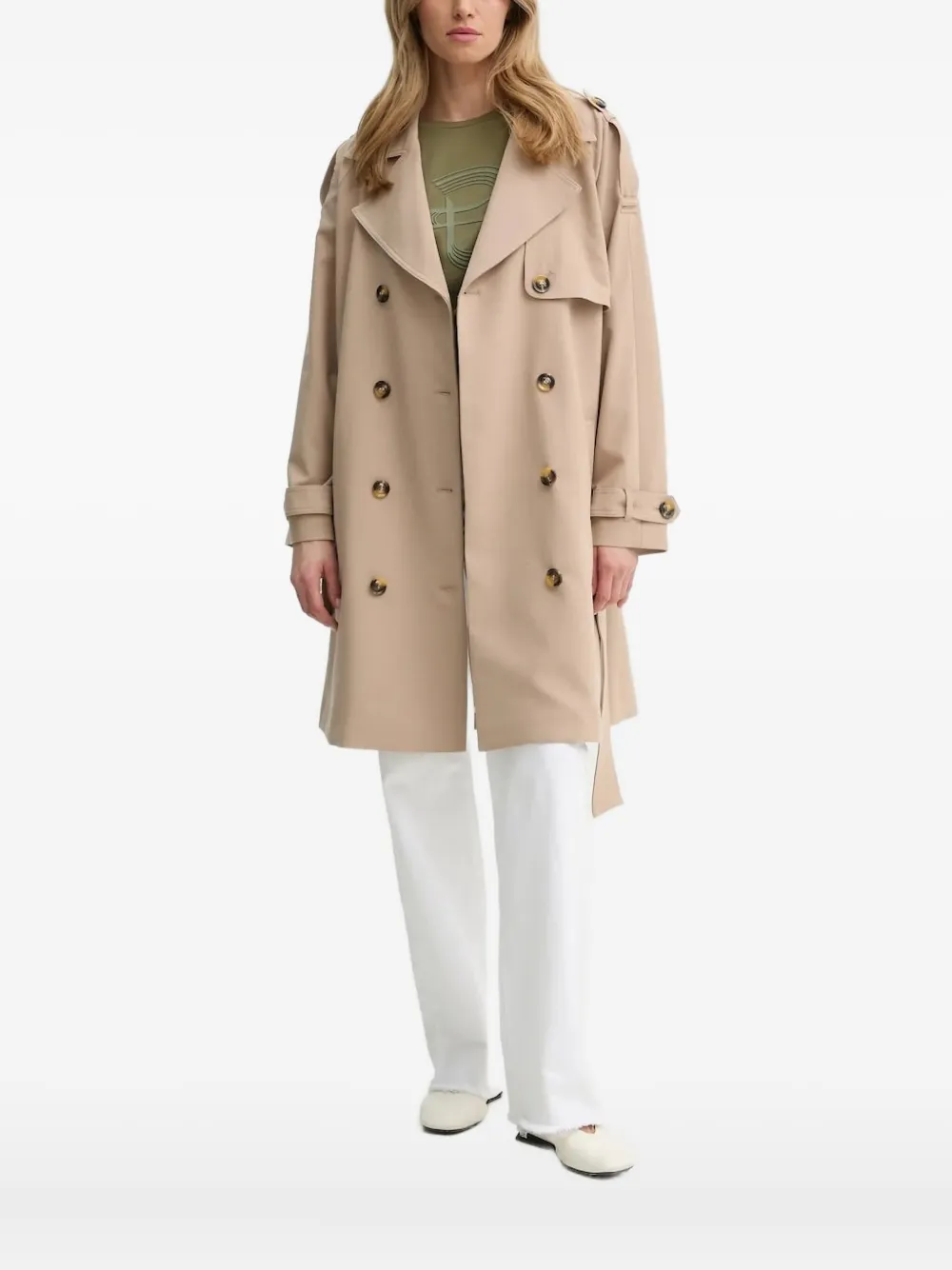 

Двубортный тренч с поясом Bruuns Bazaar, нейтральный