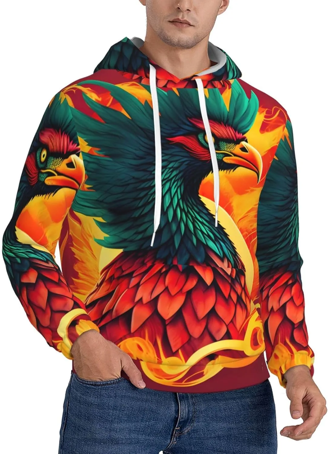 

Мужская флисовая толстовка с капюшоном - мягкая, теплая, с карманом, модный принт Phoenix SamLng