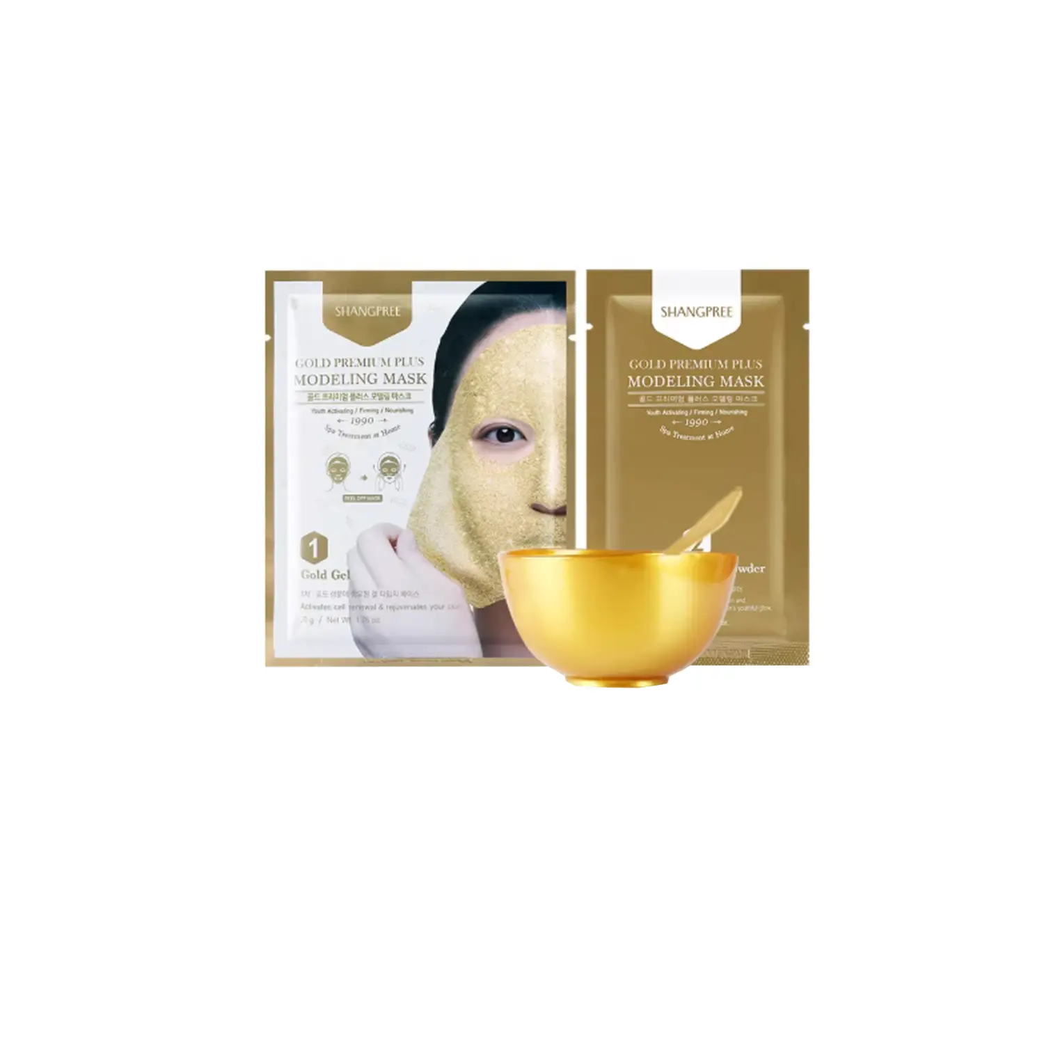 

Унисекс маска для лица SHANGPREE, Two-Piece Set: золотой Soft Sheet Masks+золотой Bowl Spoon