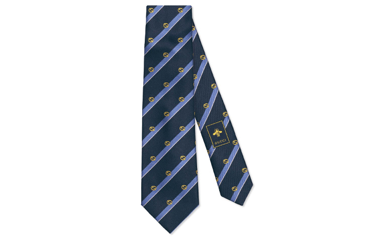 

GUCCI Шелковый галстук мужской темно-синий и светло-голубой, Dark Blue and Light Blue