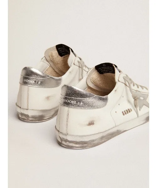 Кроссовки GOLDEN GOOSE Super-Star: белая кожа, серебристая звезда, серебристая пятка, серебристая подошва. — фото 3