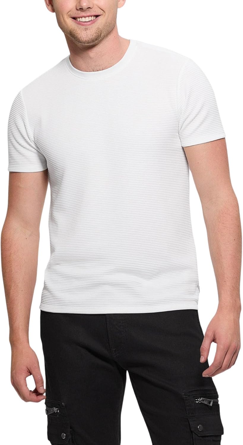 

Мужская футболка GUESS с коротким рукавом и текстурированной полоской, Pure White, Белый, Мужская футболка GUESS с коротким рукавом и текстурированной полоской, Pure White