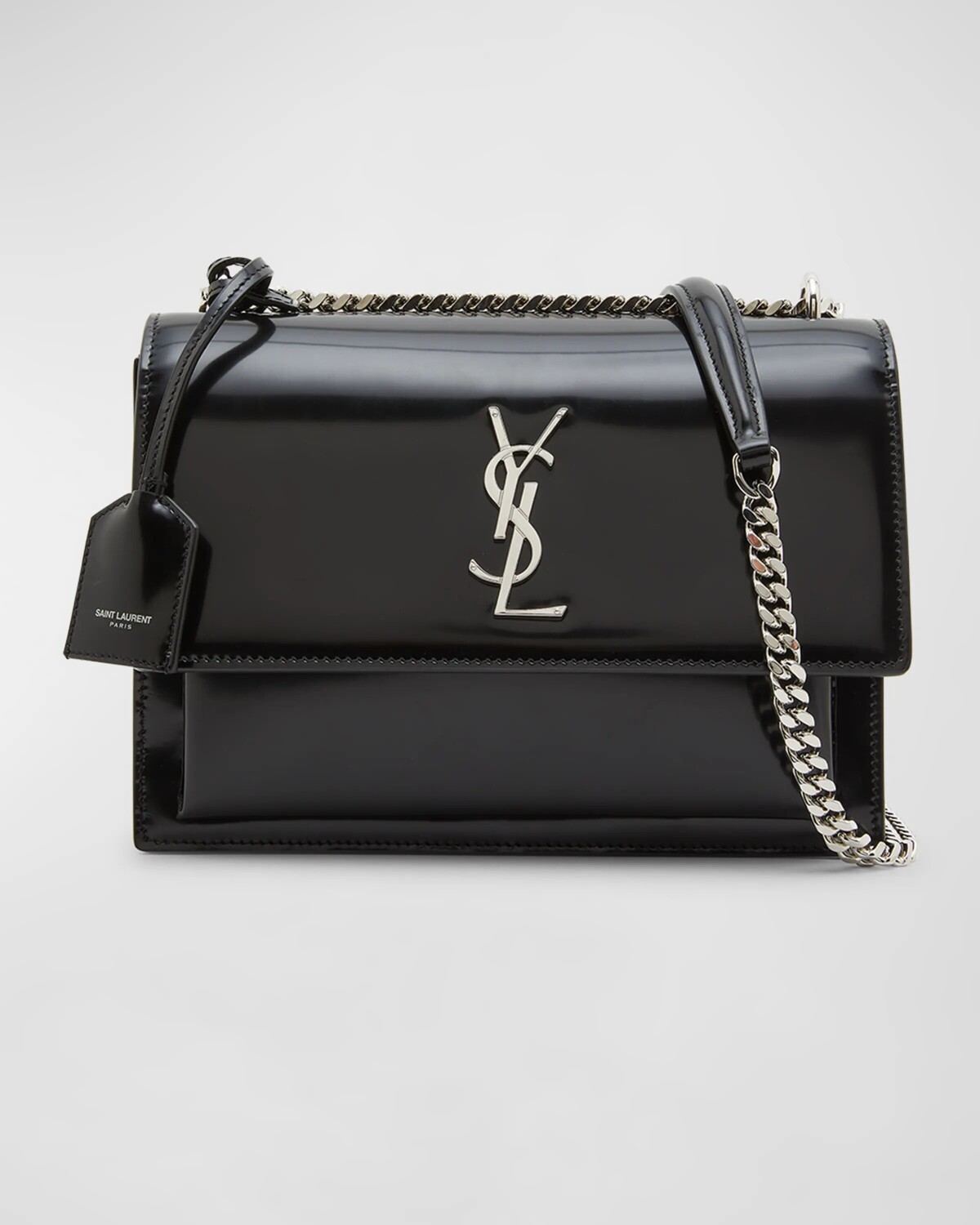 

Сумка через плечо Sunset YSL среднего размера из лакированной кожи Saint Laurent, цвет Noir