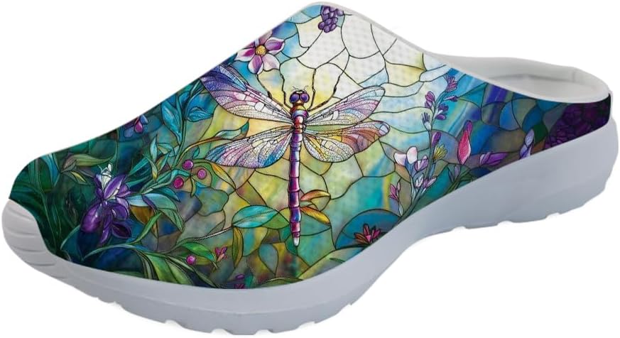 

Кроссовки-сабо Forchrinse с гавайской пальмой для мужчин и женщин, открытая пятка, легкие, дышащие, для дома, работы и спортзала, Hippie Dragonfly