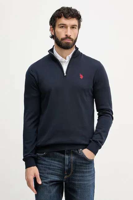Свитер полугольф с застежкой-молнией Cotton 1/4 Zip Neck U.S. Polo Assn., синий