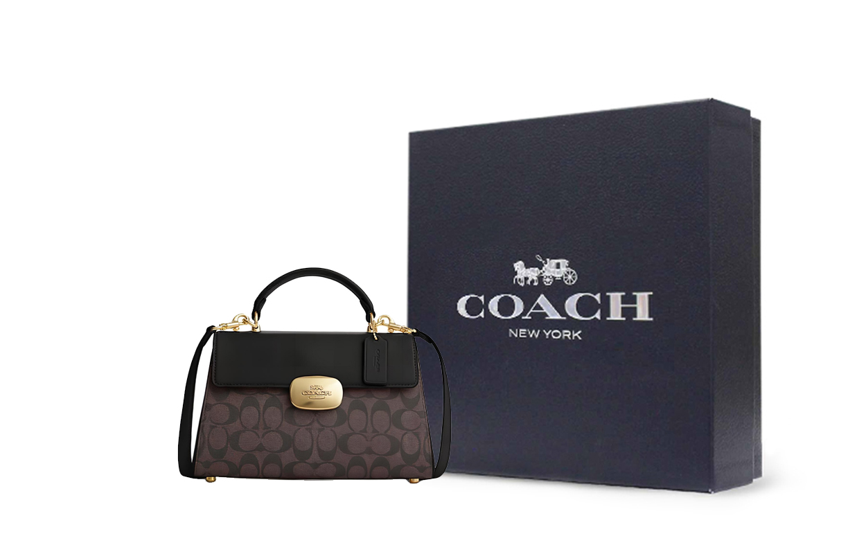 

COACH Искусственная кожа с натуральной кожаной наплечная сумка через плече сумка женская коричнево-черная