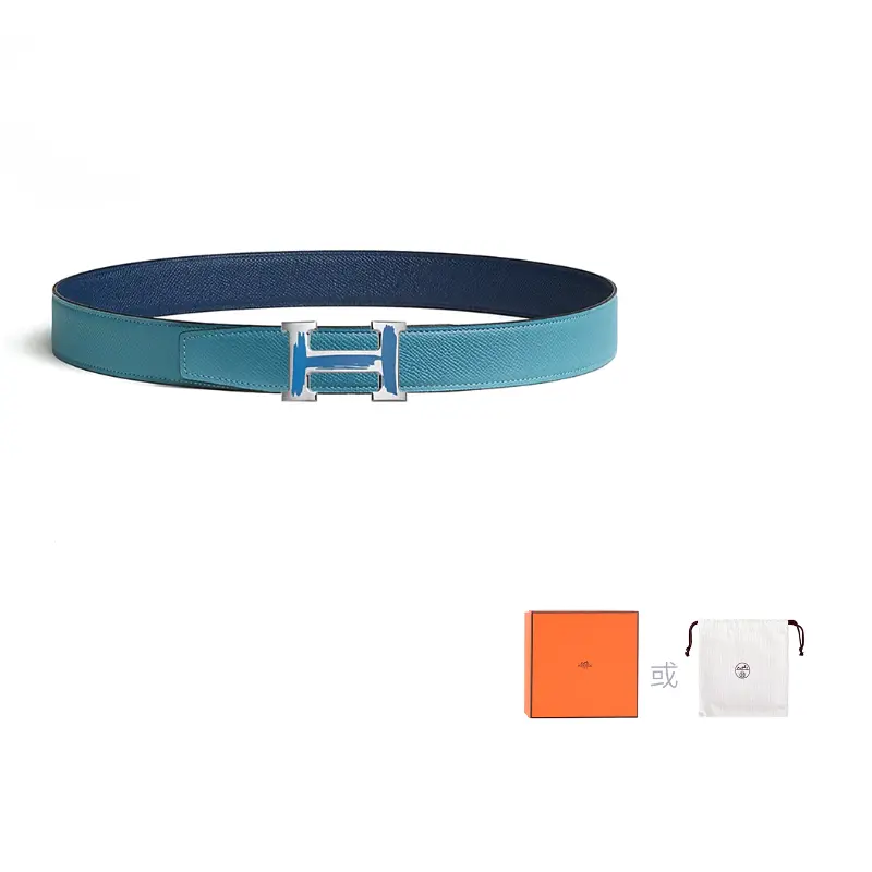 

HERMES Мужской ремнь из телячьей кожи синий шириной 3.2 см, Blue