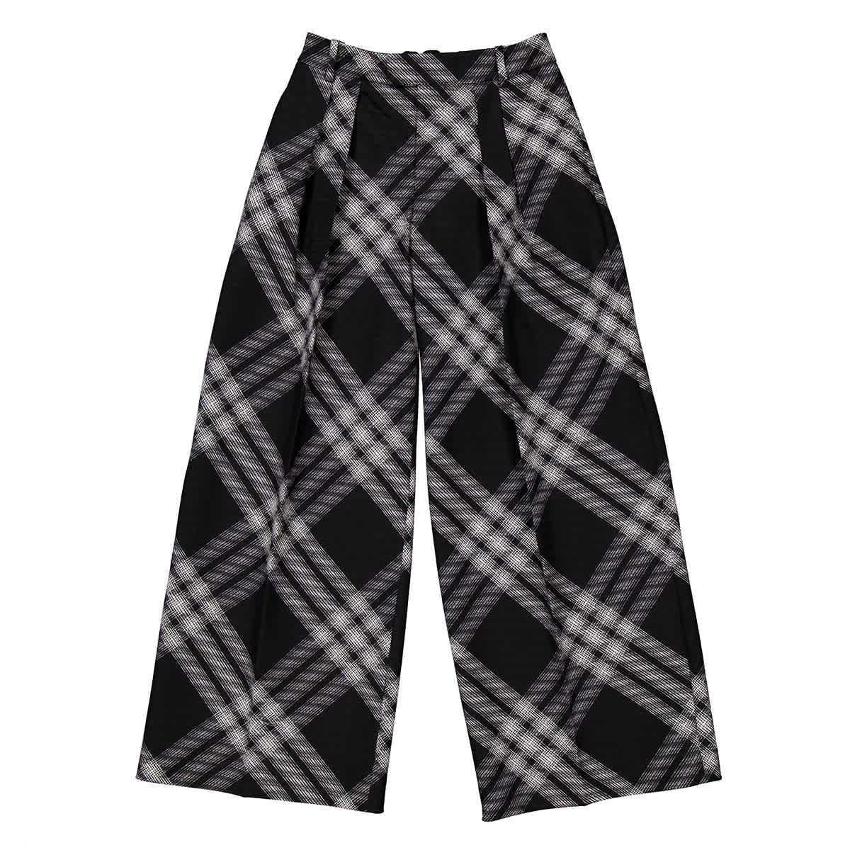 

Широкие шерстяные брюки-бойфренды в клетку Burberry, Monochrome Ip Check