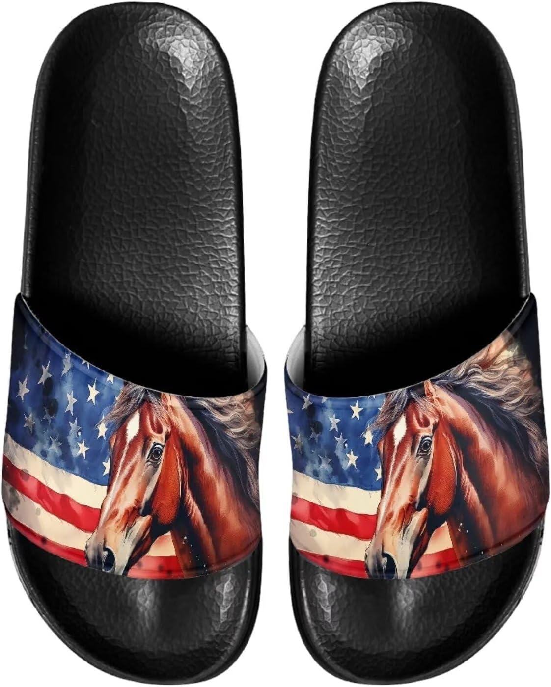 

Сланцы для мужчин, противоскользящие, быстро сохнущие, мягкие и легкие, с открытым носком Pugasmiru, America Flag Horse Pattern