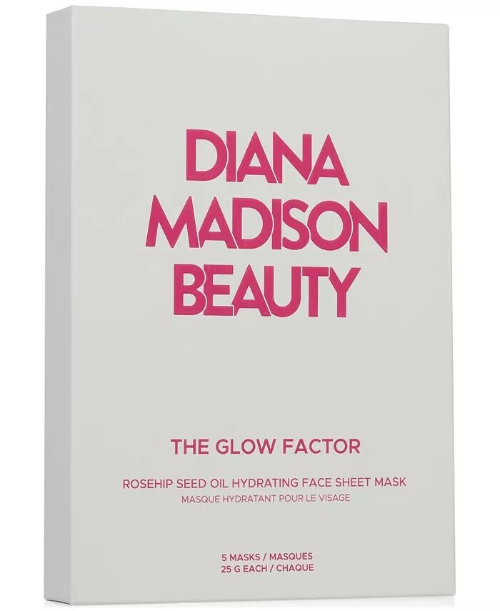 

Увлажняющая тканевая маска для лица с маслом семян шиповника Glow Factor, 5 шт Diana Madison Beauty