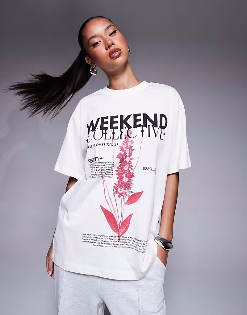 

Футболка Weekend Collective с цветочным принтом белого цвета ASOS Weekend Collective