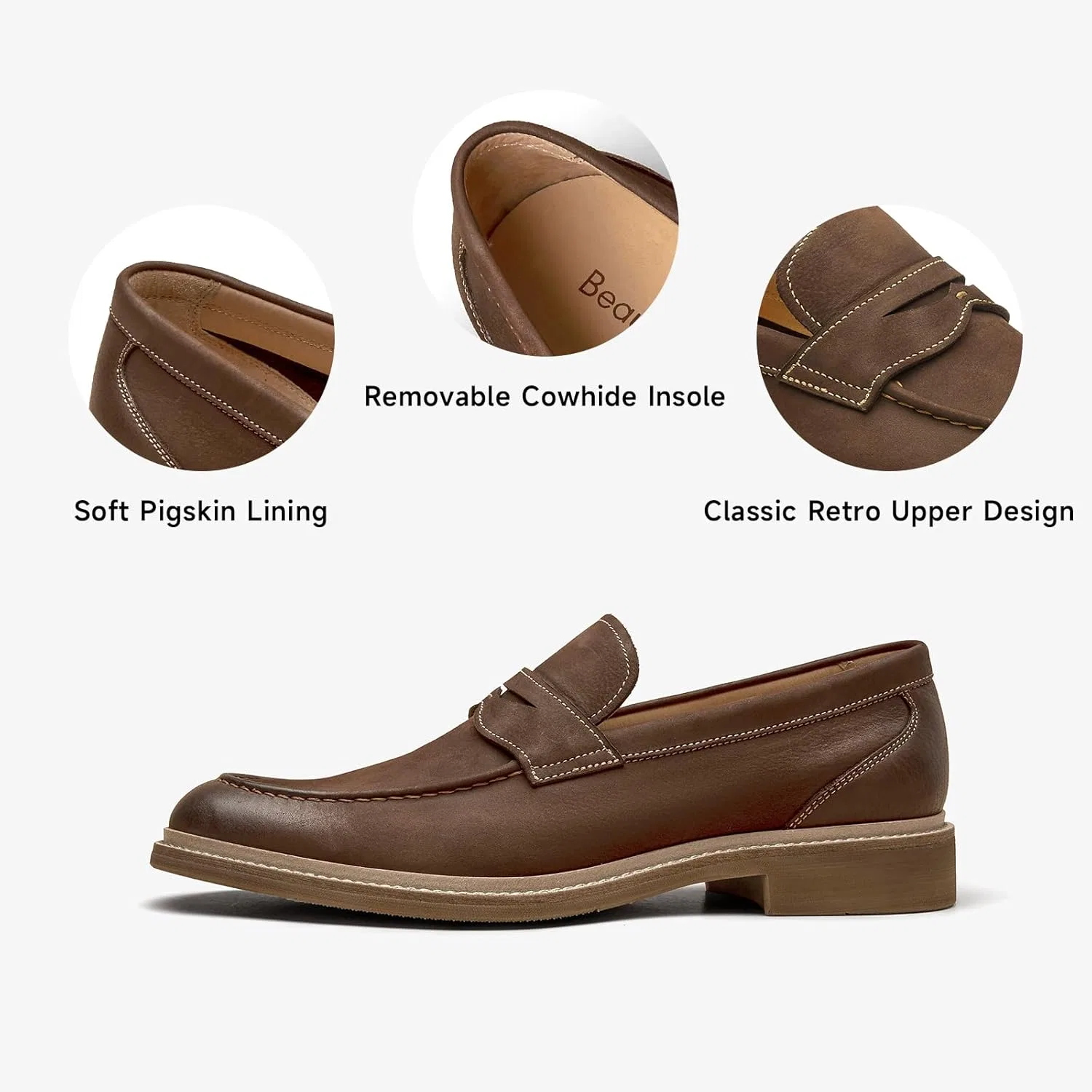 Лоферы мужские, кожа замшевая, BEAU TODAY, Penny Loafers, Coffee — фото 4
