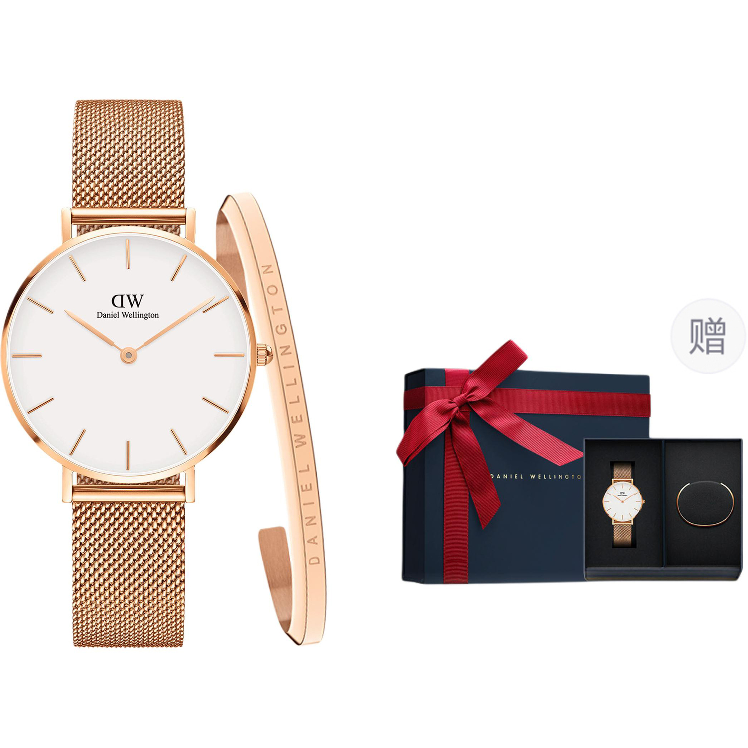 

DW/DanielWellington Часы Daniel Wellington Wrist Watch Quartz Movement White Dial Women's Watch White Dial Watch & Classic Rose Gold Bangle
