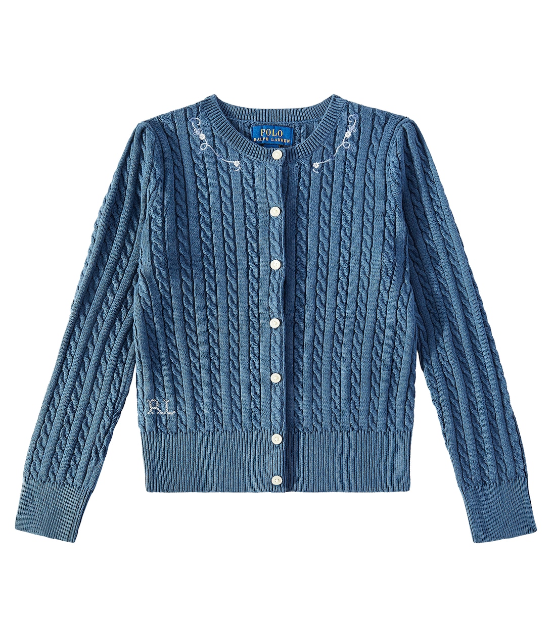 

Кардиган из хлопка с вышивкой и косами Polo Ralph Lauren Kids, Glancy Blue