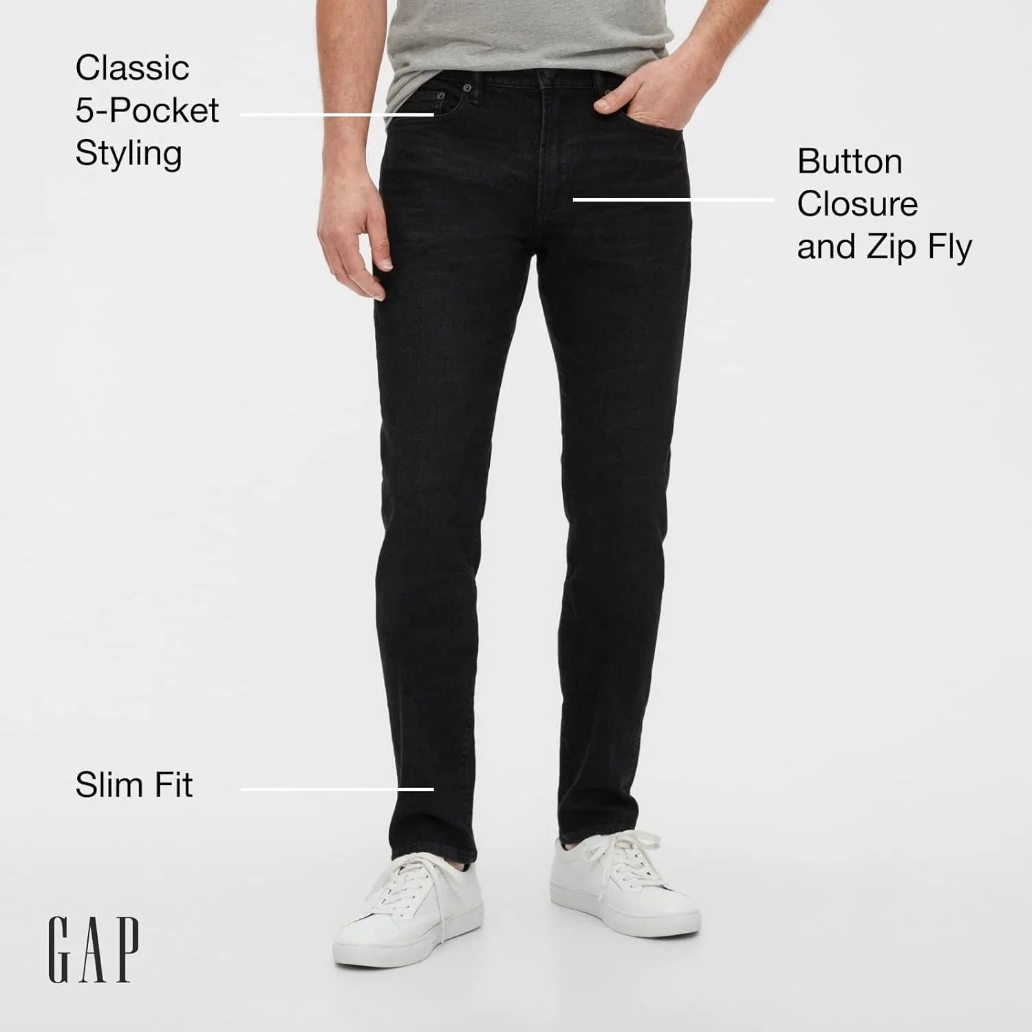 Джинсы Slim Taper Fit GAP, Washed Black — фото 3