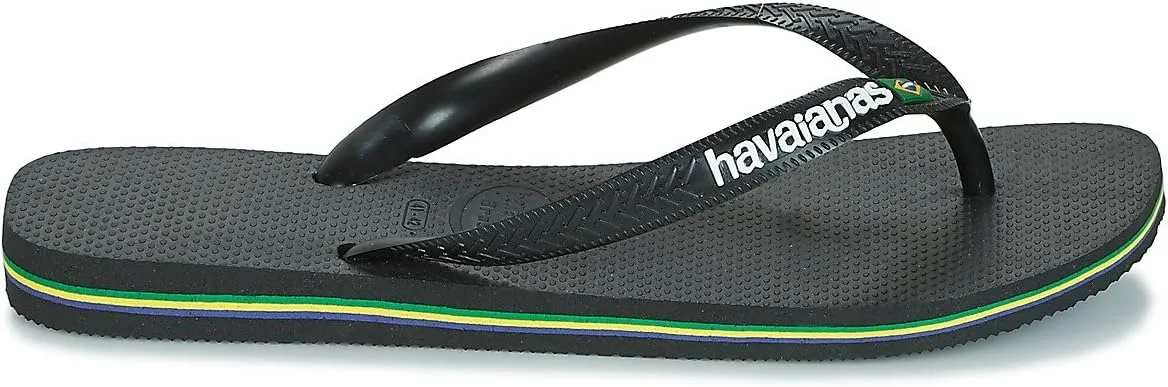 Havaianas - Brasil Mix, гладкие, гибкие и легкие сандалии на низкой платформе, унисекс, для взрослых, черный — фото 3