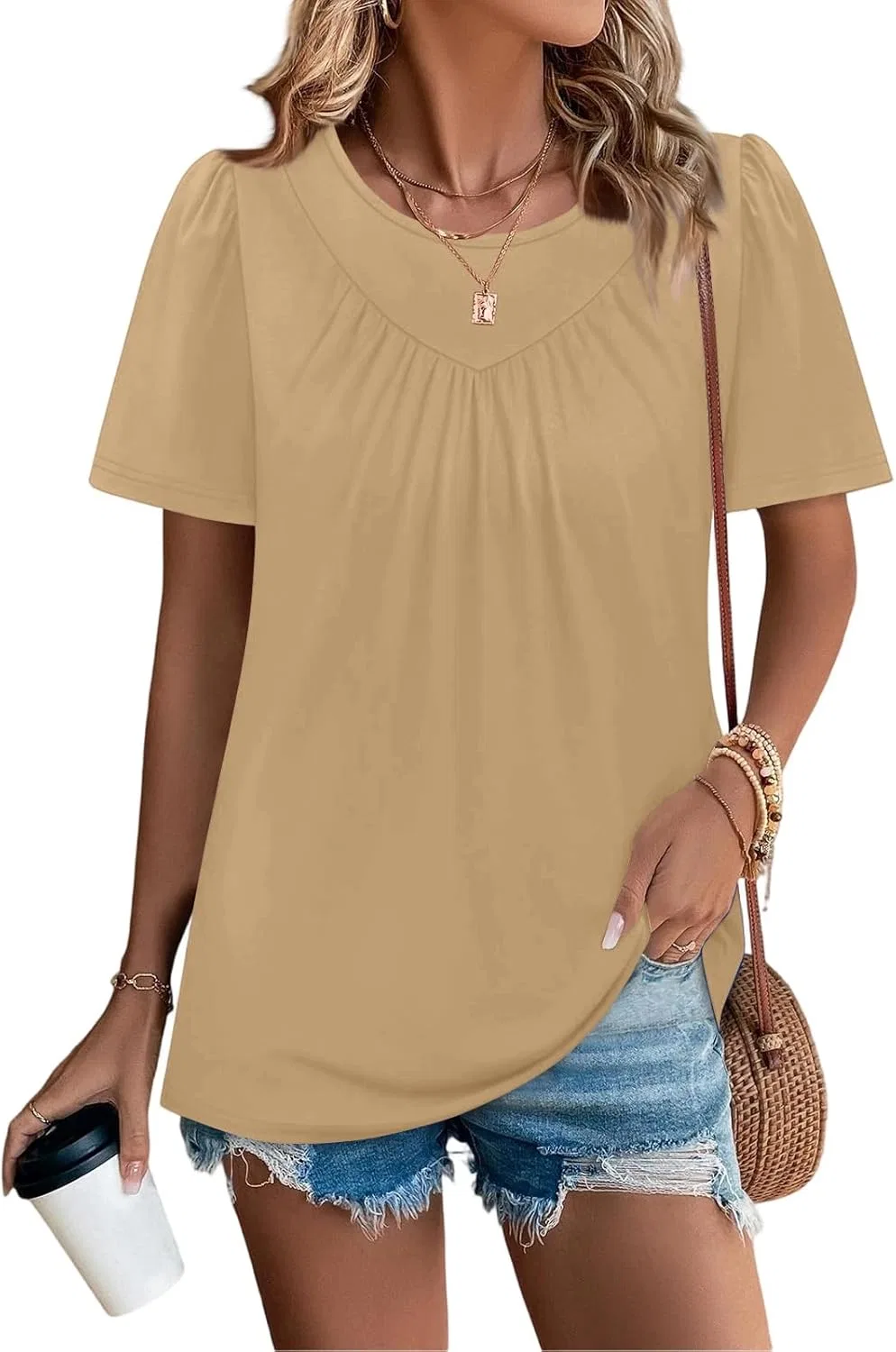 Женская блуза свободного кроя, Polyester/Spandex, 2-khaki