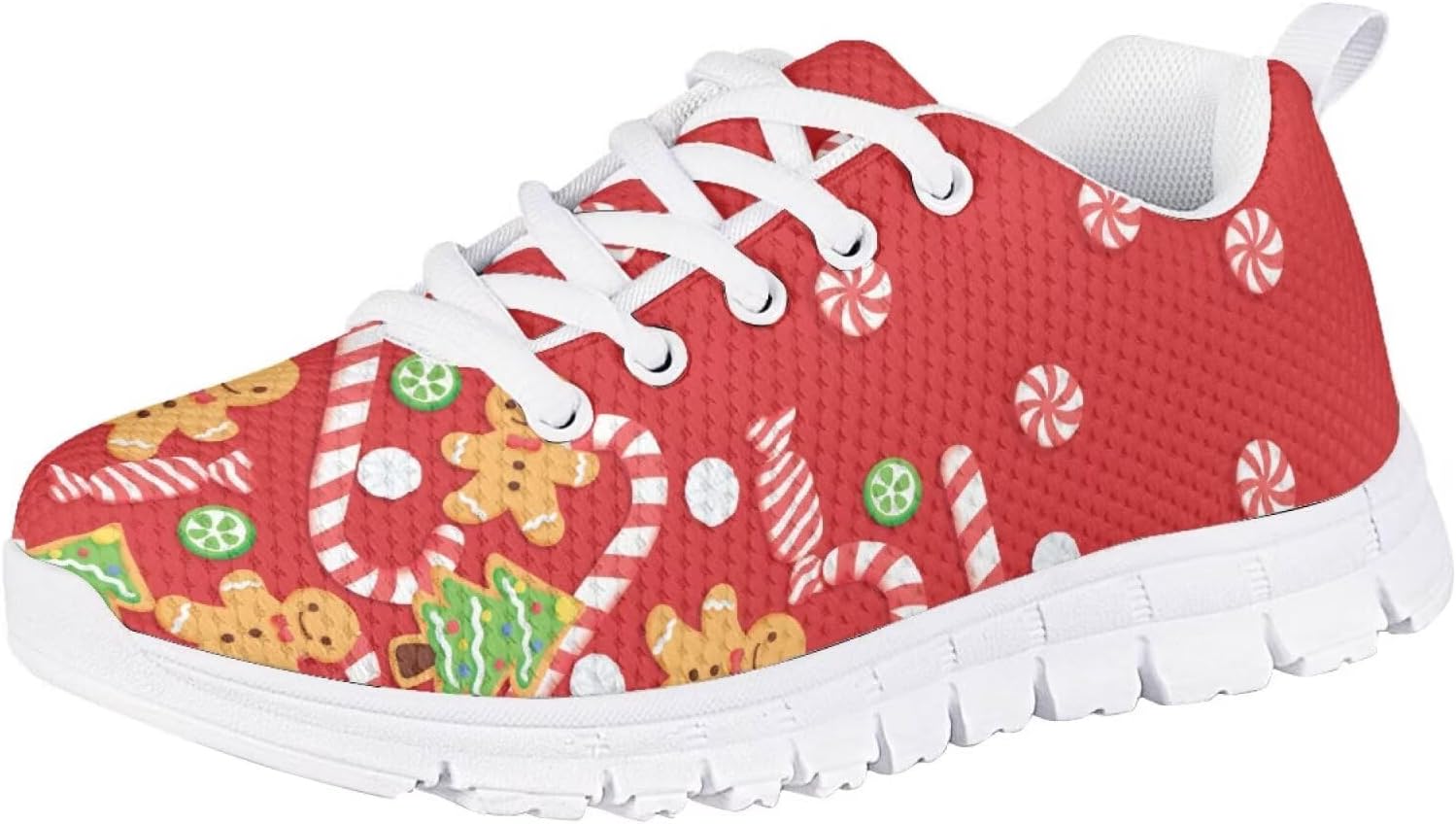 

Кроссовки Forchrinse для мальчиков и девочек на Рождество, детские шнурованные теннисные кроссовки, легкие, дышащие, для ходьбы и бега, Christmas Gingerbread Man Print