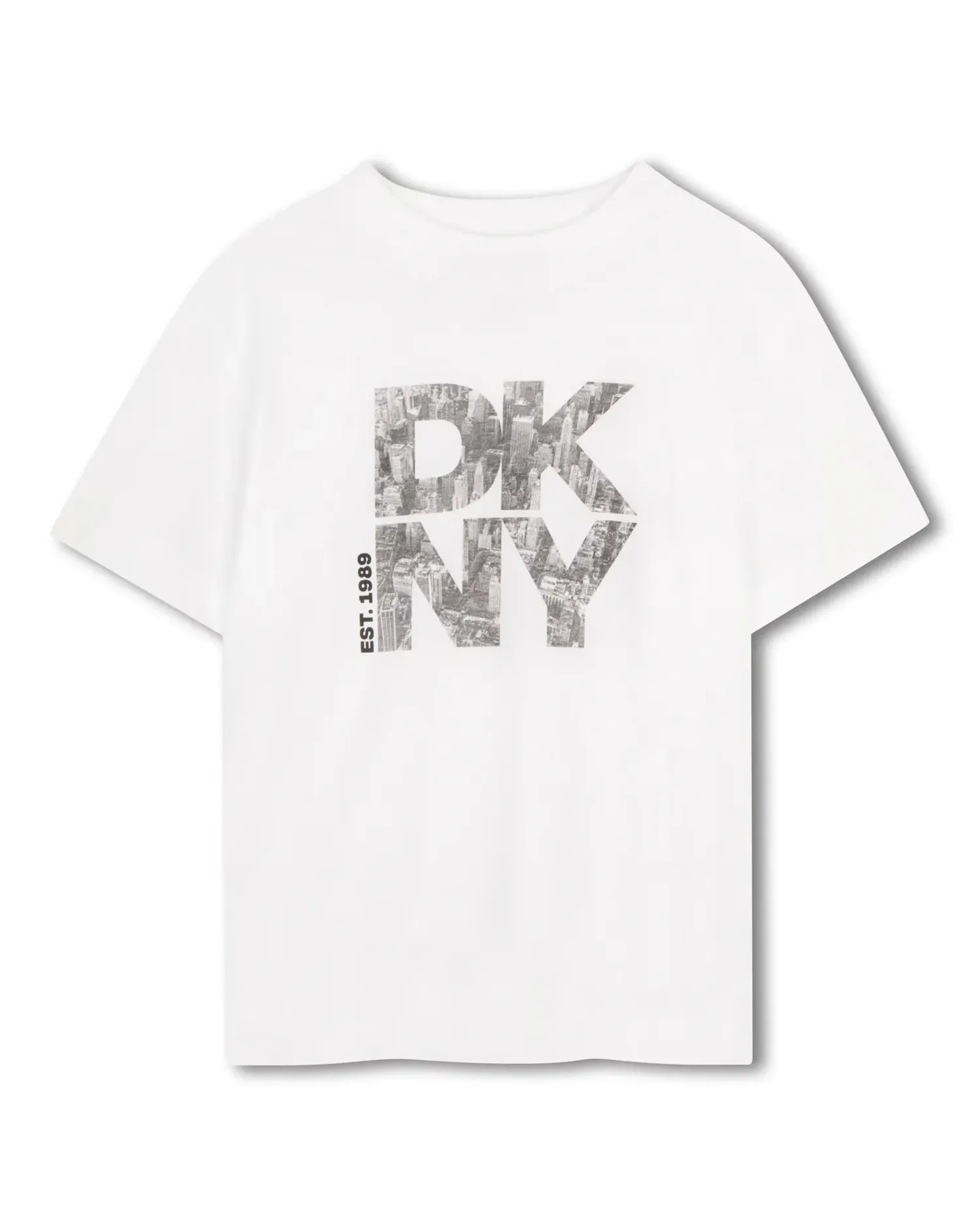 Детская хлопковая футболка с рисунком на передней части DKNY, белый