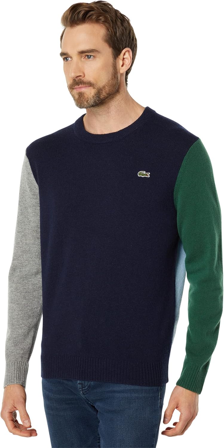 

Lacoste мужской джемпер с длинным рукавом и круглым вырезом, Marine/Agate Chine-Vert-Panorama