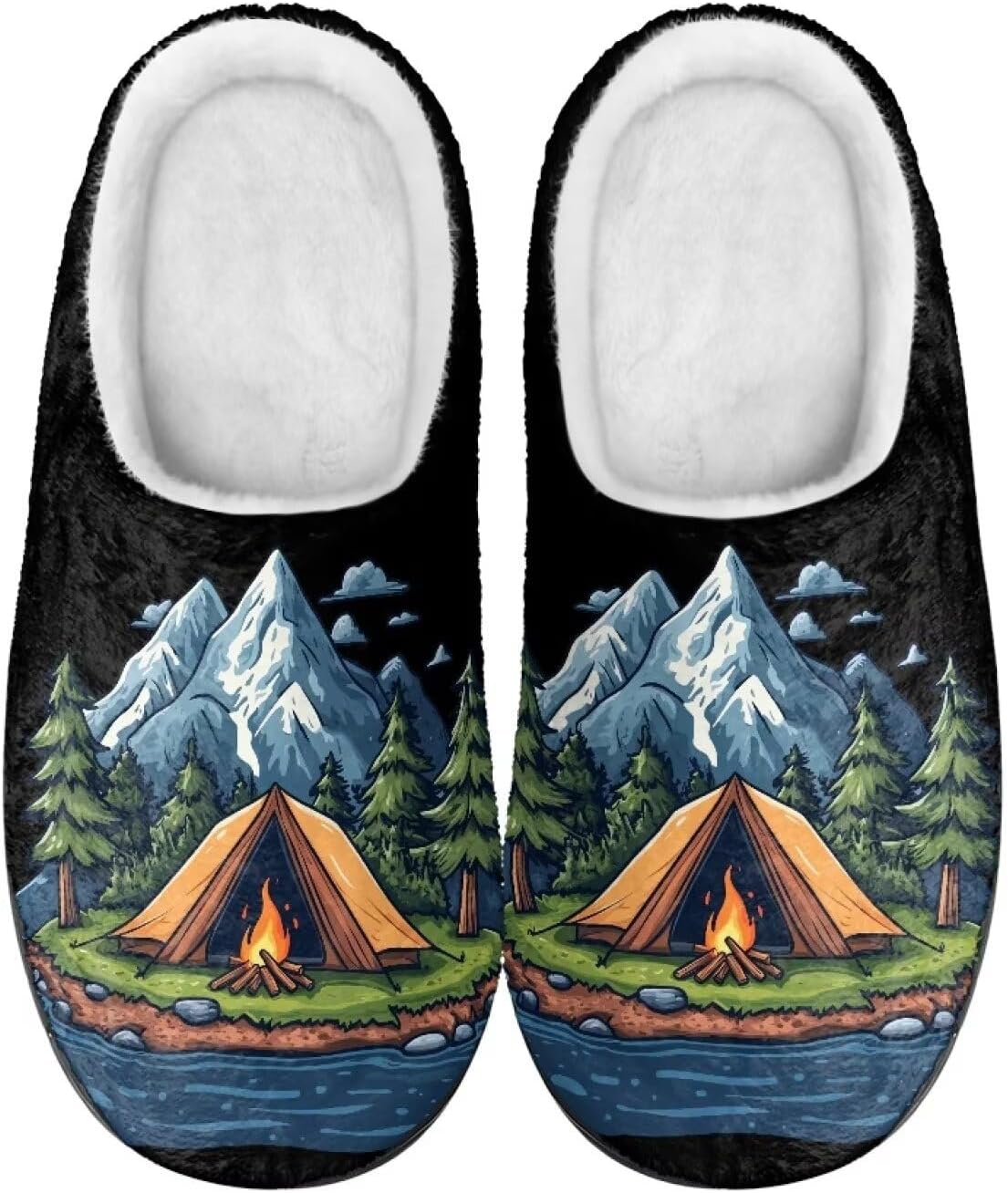 

Мужские и женские плюшевые тапочки, фланелевые теплые мягкие уютные тапочки, домашняя обувь для спальни/улицы, размеры 3-15 Zcfygdx, Wild Camping Pattern Print