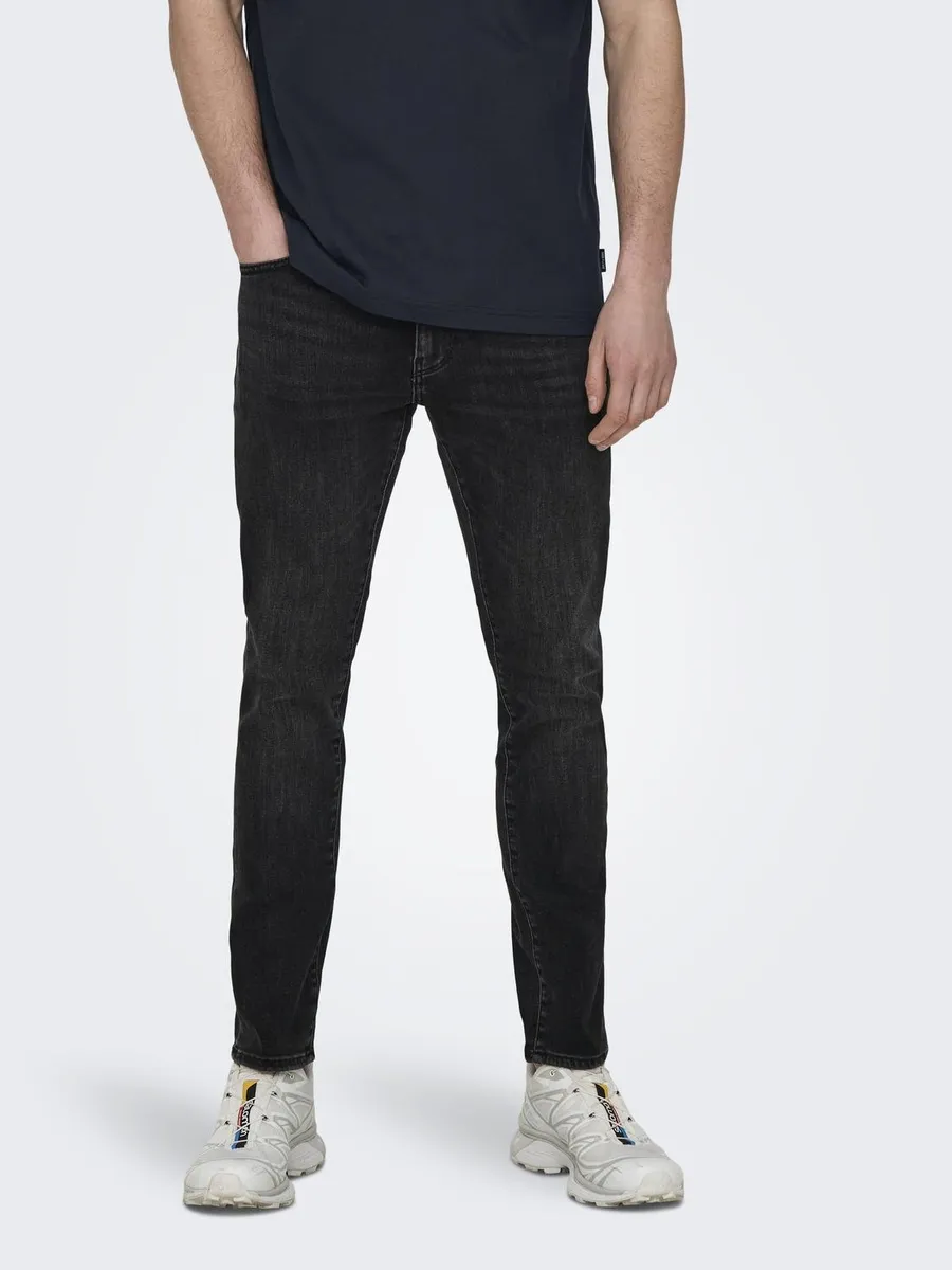 

Джинсы узкого кроя ONLY & SONS "OS ONSLOOM SLIM BLUE GREY 40", с эффектом потертости, черный