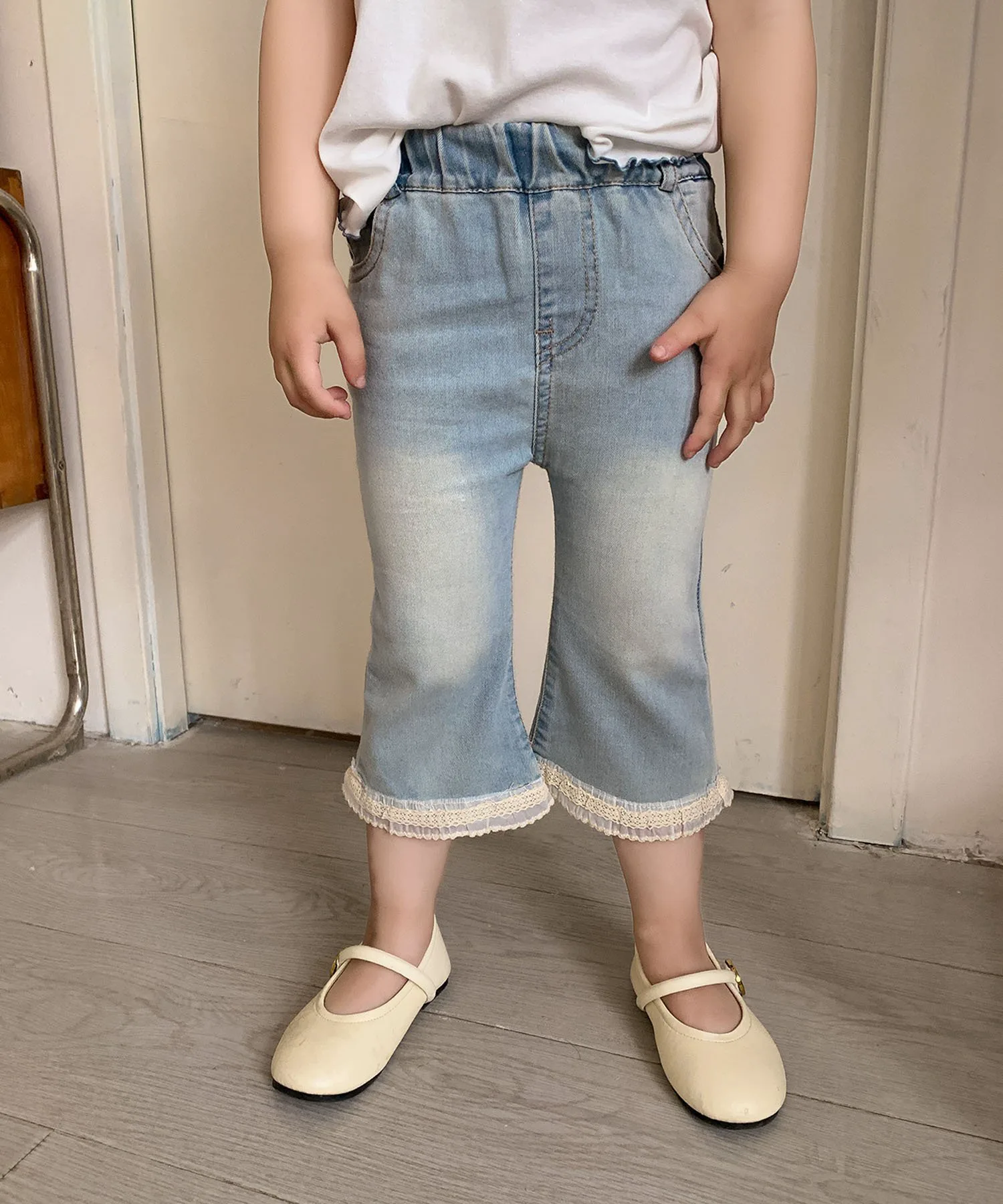 Джинсовые брюки-клеш с кружевом Aimoha Kids, blue
