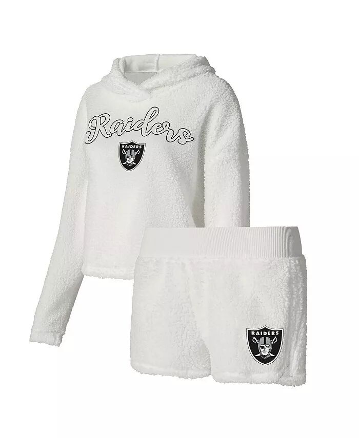 

Женский белый пушистый свитер Las Vegas Raiders, толстовка, шорты, комплект для сна Concepts Sport