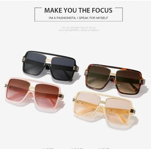 

Солнцезащитные очки квадратной формы 2026 года для женщин, винтажные солнцезащитные очки большого размера в крупной оправе для женщин/мужчин MTZJH, C3 Pink Brown