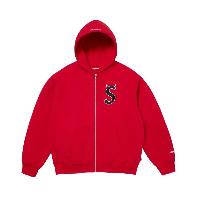 Толстовка Supreme Devil с логотипом S на молнии и капюшоном, красная