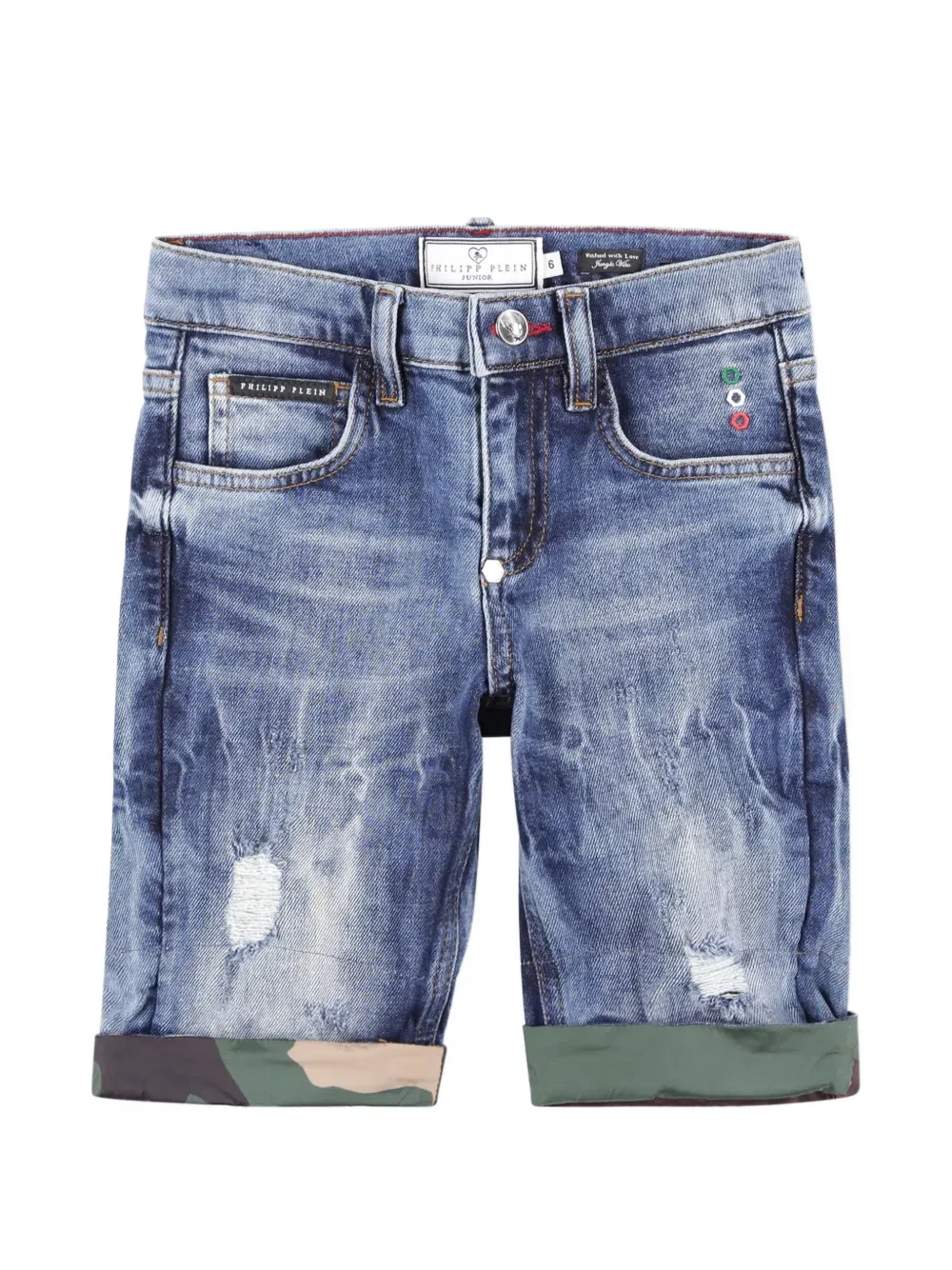 Рваные шорты Philipp Plein Junior, синий