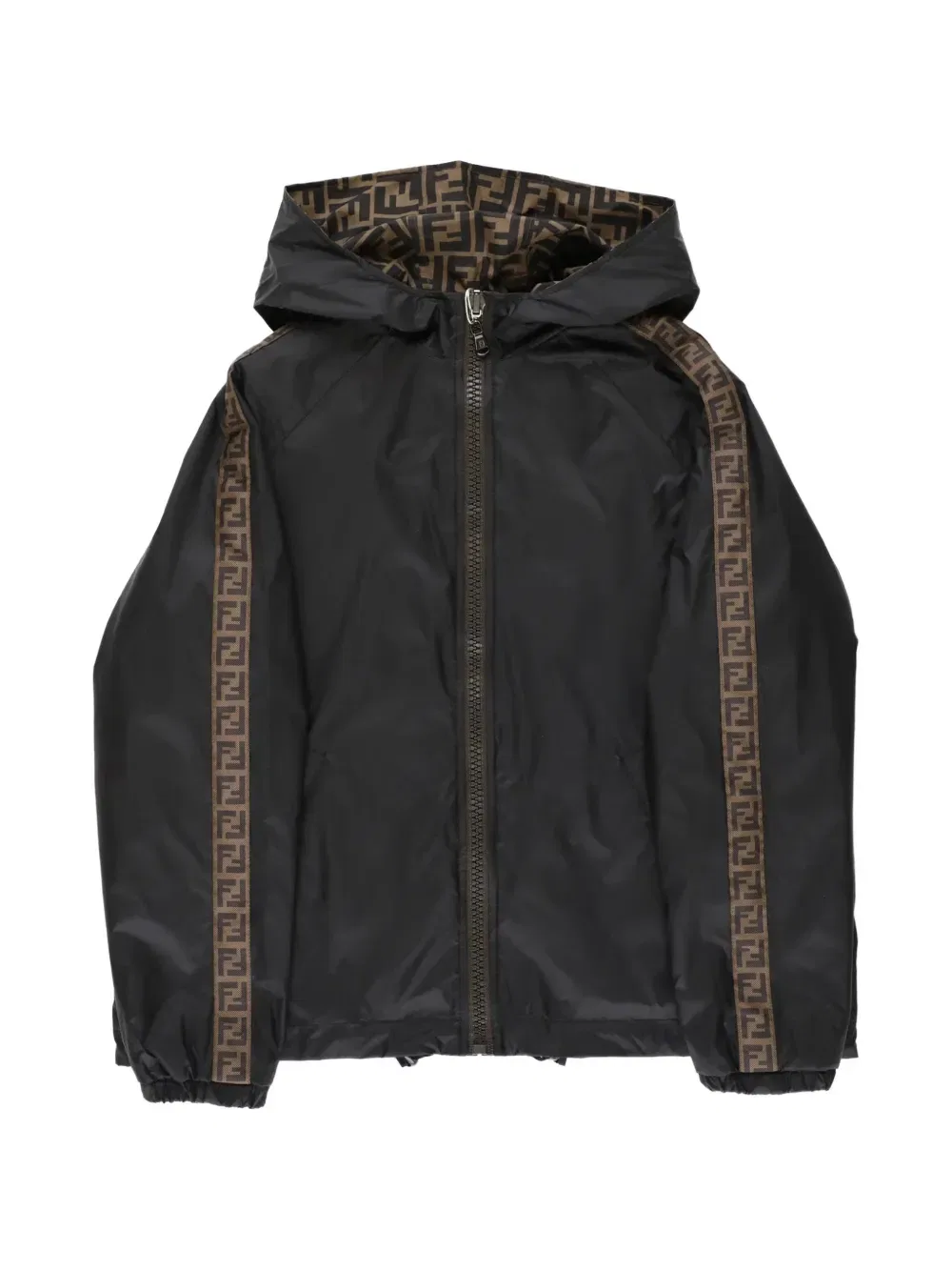 Пальто с капюшоном и монограммой Fendi Kids, черный