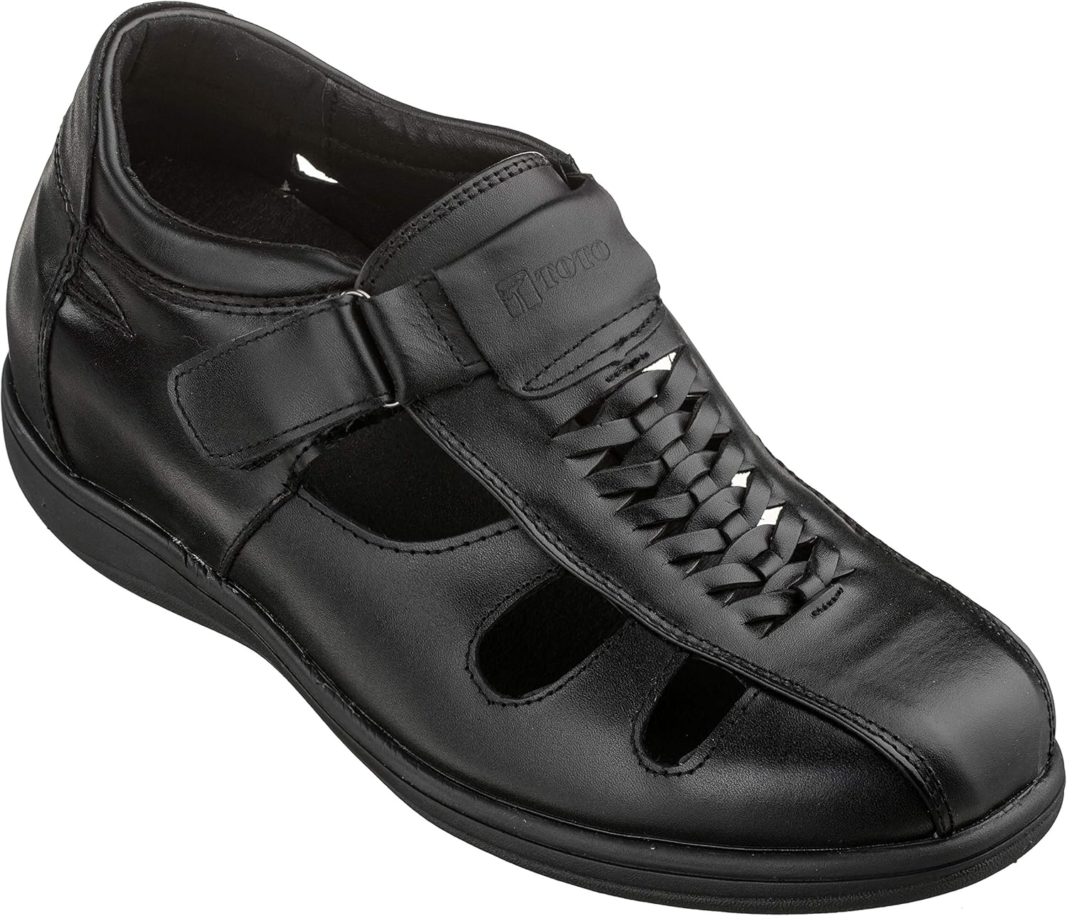 

Мужские невидимые увеличивающие рост туфли TOTO - темно-коричневая кожа, слипоны, сверхлегкие сандалии с открытым носком - прибавка роста 8 см - модель G13072 - размер 8 D(M) US