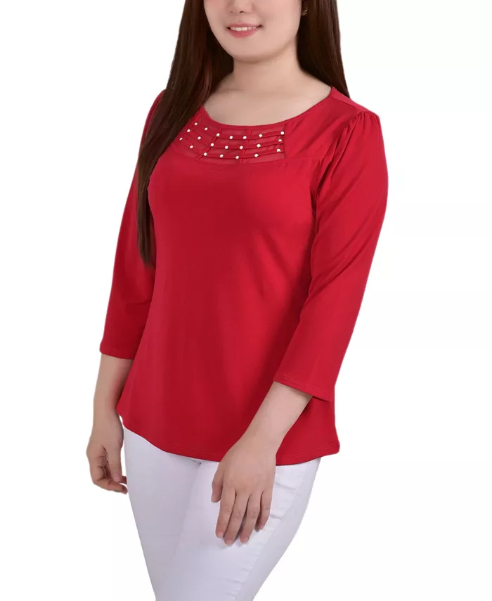

Повседневный топ с рукавом 3/4 из крепового трикотажа Petite NY Collection, красный