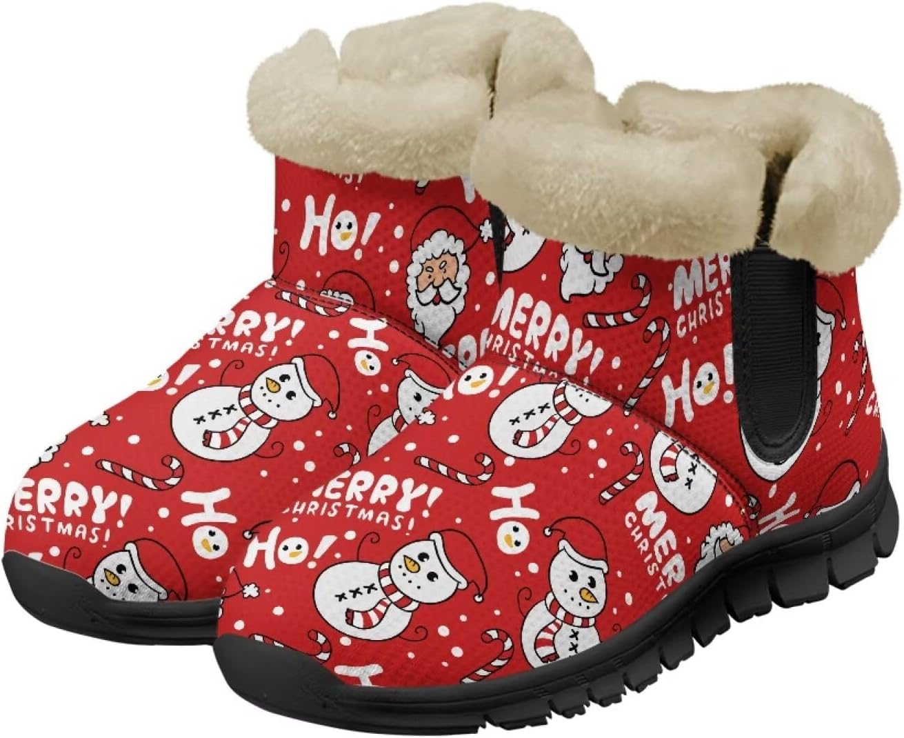

Женские и мужские зимние ботинки с теплой плюшевой подкладкой, утепленные ботильоны с противоскользящей подошвой для улицы, удобная зимняя обувь для повседневных поездок Noprintge, Snowman and Santa