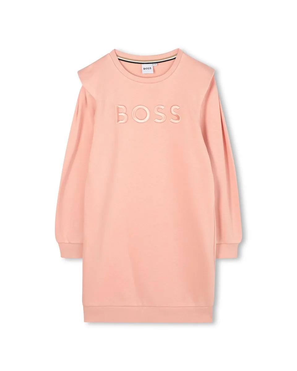 

Детское платье с длинными рукавами и вышитым логотипом BOSS Kidswear, лососевый