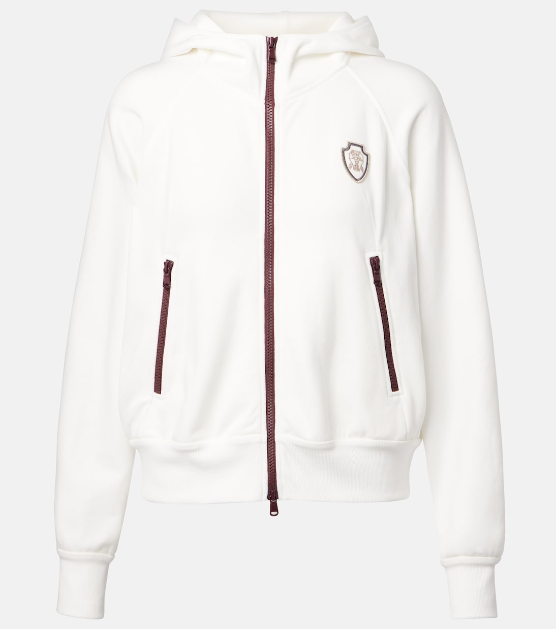 

Толстовка с капюшоном из смесовой хлопковой ткани пике Brunello Cucinelli, Off White+Amaranto