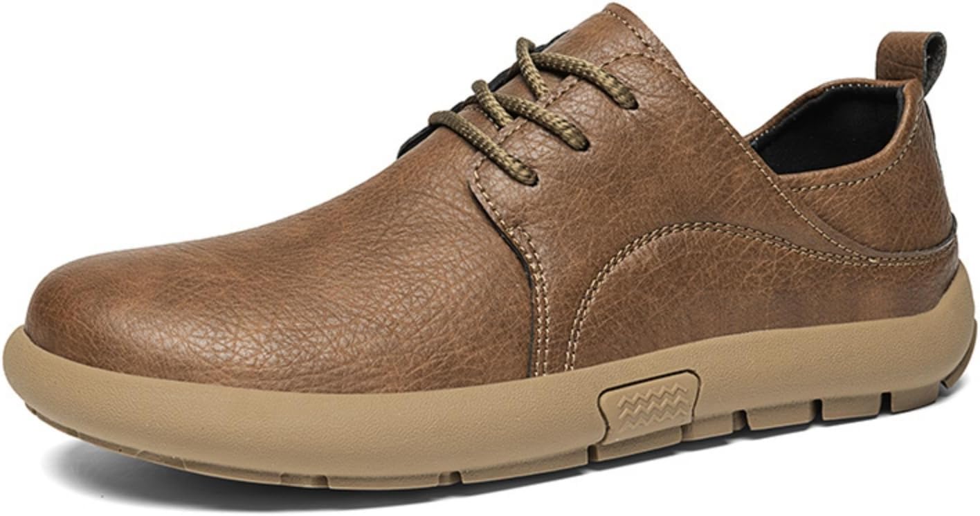 

Мужские оксфорды с широким круглым носком, кожаные, повседневные, с противоскользящей подошвой и поддержкой свода стопы, дышащий текстурированный верх для повседневной носки, прогулок и офисной работы Kelibasi, коричневый