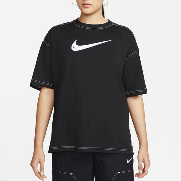 Футболка (WMNS) Nike SS22 Logo Printing Casual Round Neck Short Sleeve Black T-Shirt, черный — фото 3