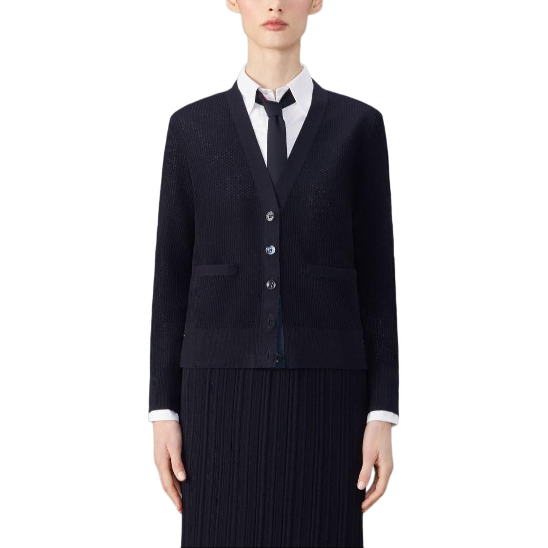 

Кардиган с V-образным вырезом из верджин-шерсти THOM BROWNE, синий