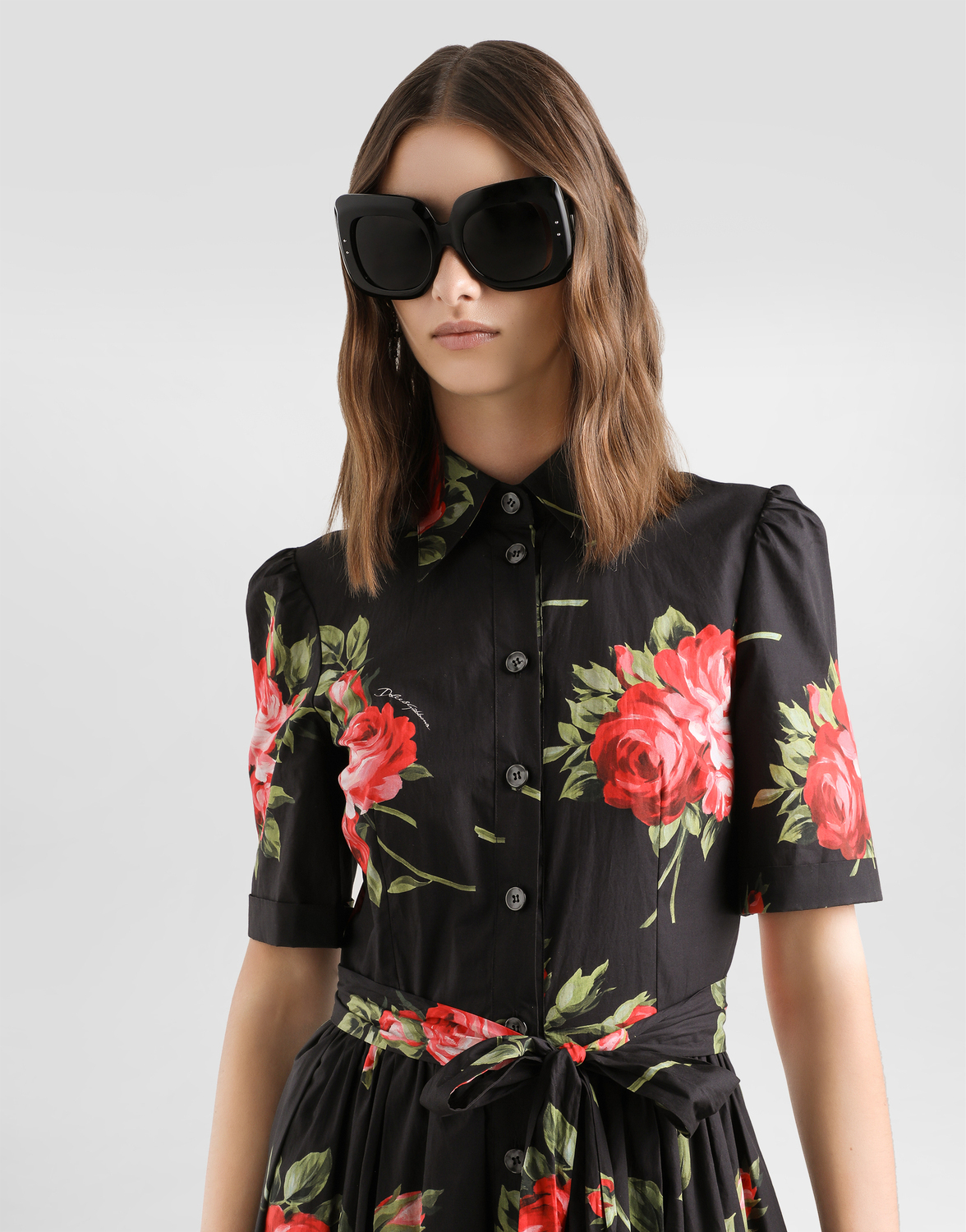 Сорочка-платье из поплина с принтом «букет роз» Dolce & Gabbana, мультиколор — фото 4