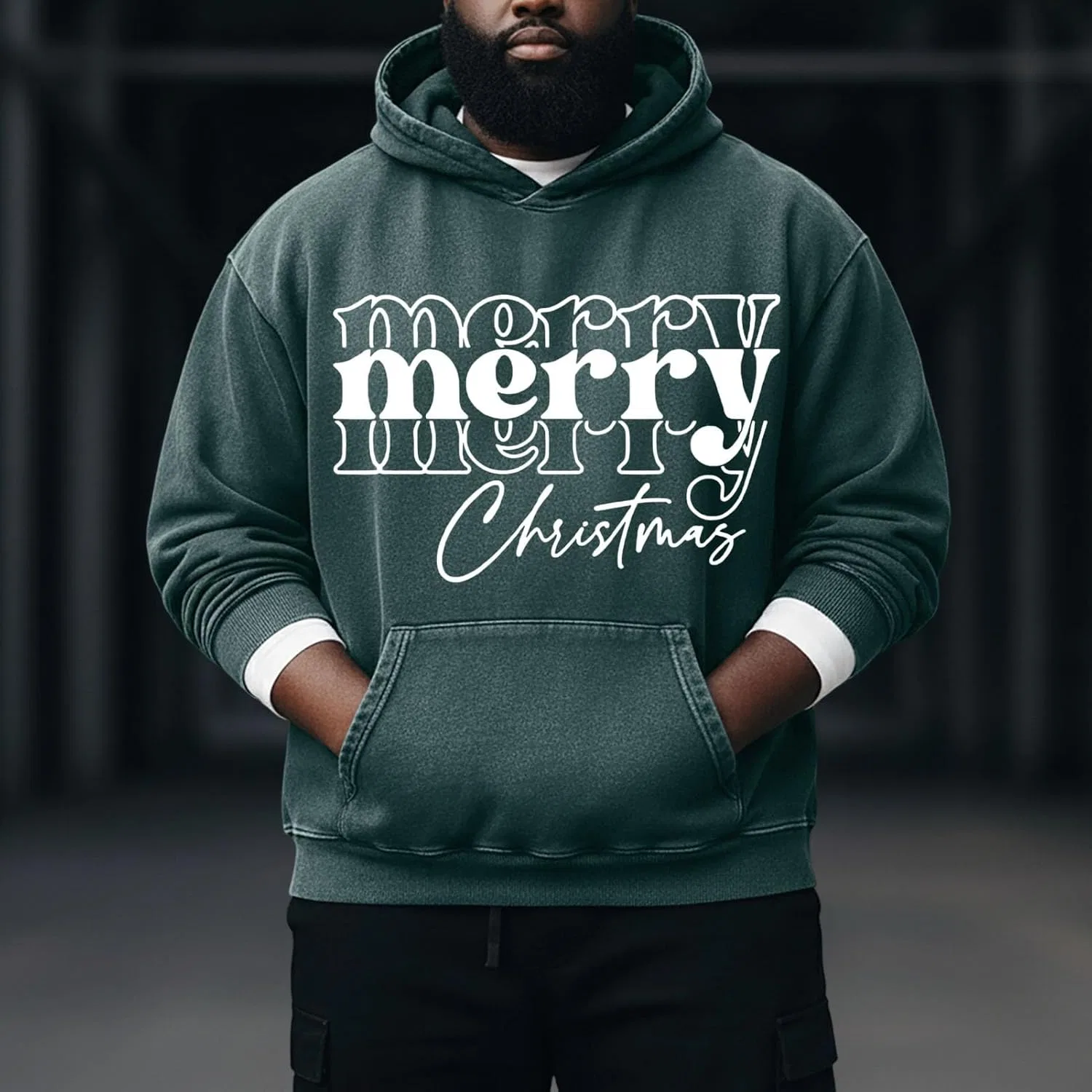 Худи мужское с принтом Merry Christmas, Troops Green — фото 3