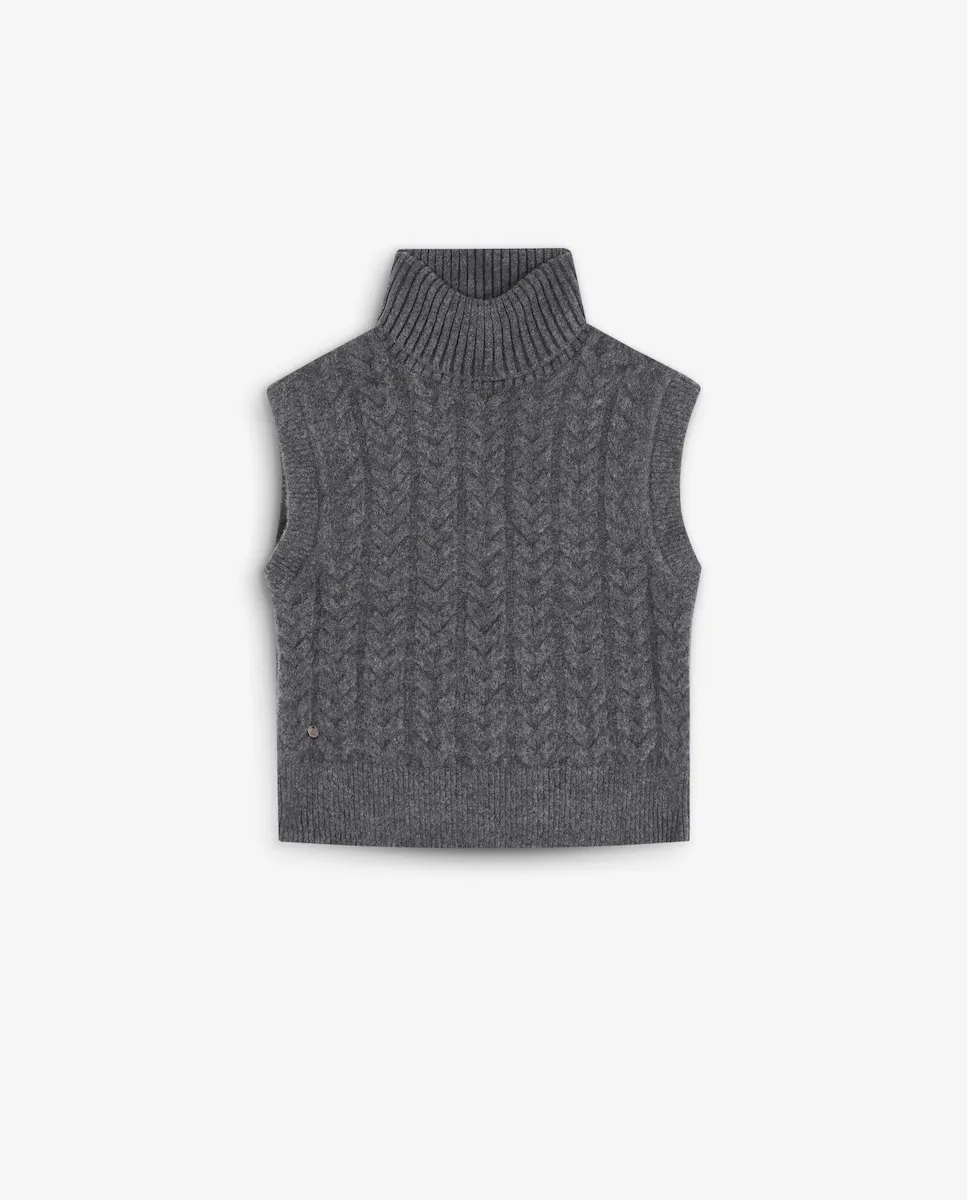 

Детский вязаный жилет с высоким воротником и передней косой Scalpers, серый