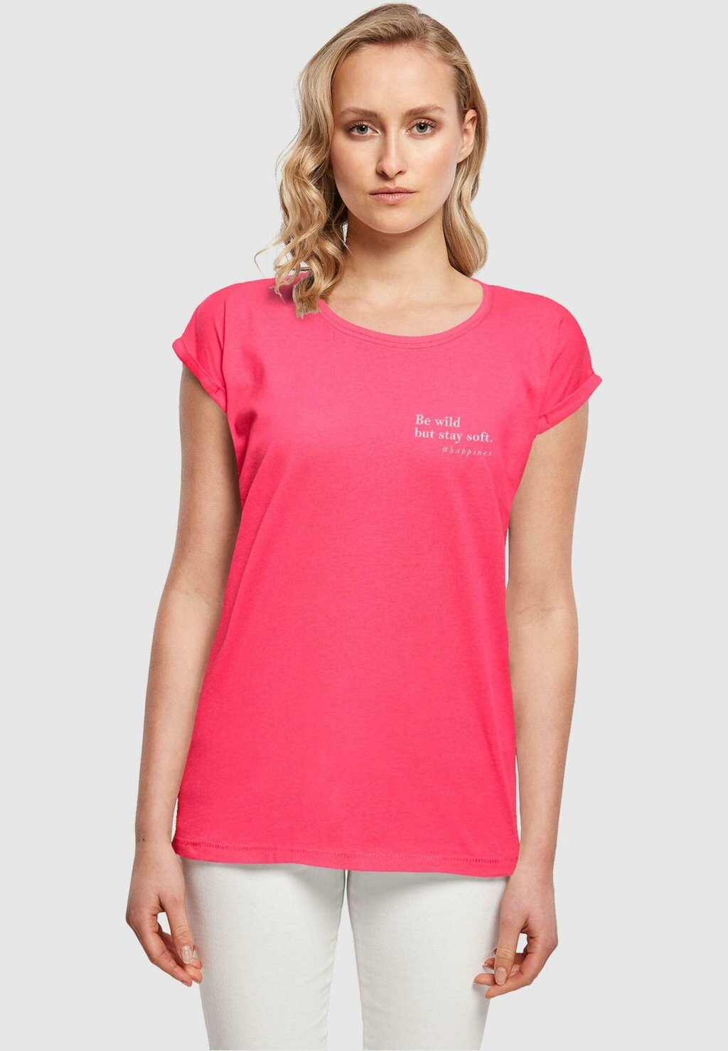 

Футболка с принтом HAPPINES Merchcode, цвет hibiskus pink